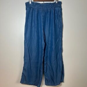 Land n Sea Women Blue Denim Wide Leg Cropped‎ Pants Elastic Waist Size L